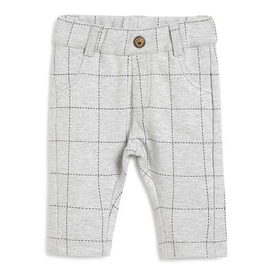 Boys Medium Grey Checkered Long Trousers